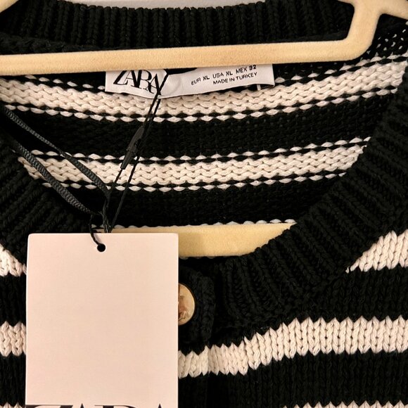 Zara Black White Stripped Cardigan Sweater, NEW - Picture 3 of 4